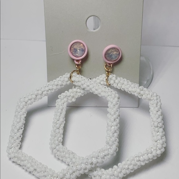 Pink Diamond dangling hexagon BP earrings - Picture 2 of 2